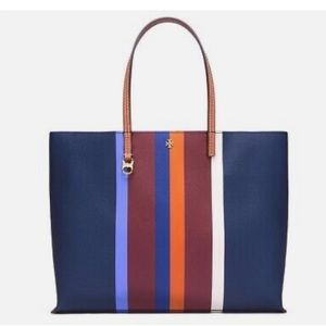 Tory Burch Colorful Stripe Leather Tote Bag